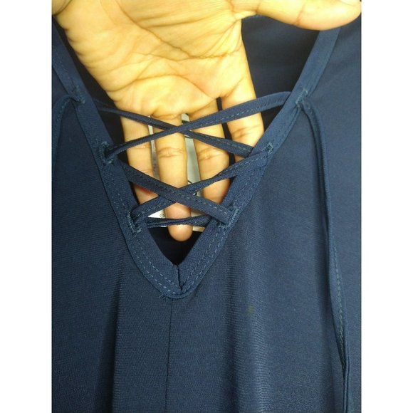 Plus Size Long Length Navy Blouse Size 3X with front v neck ties - Picture 5 of 6